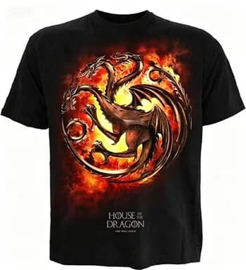 T-shirt à manches courtes en coton pour fans de House of The Dragon, avec motif de tête de dragon gé