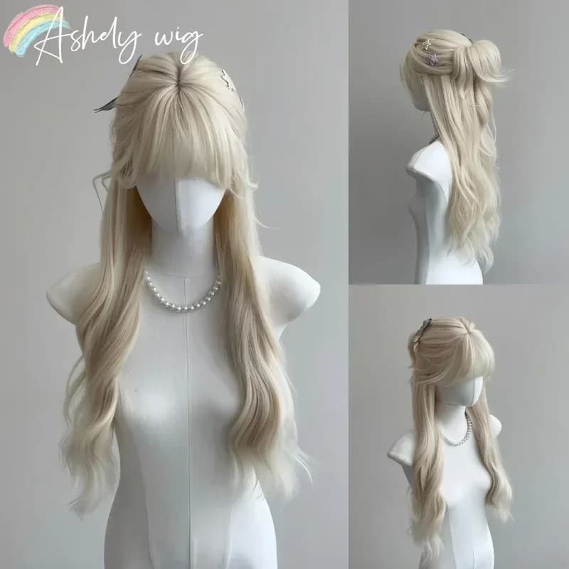 Ashely perruque blonde blanche pour femmes cheveux longs ondulés perruques blanches résistantes à la