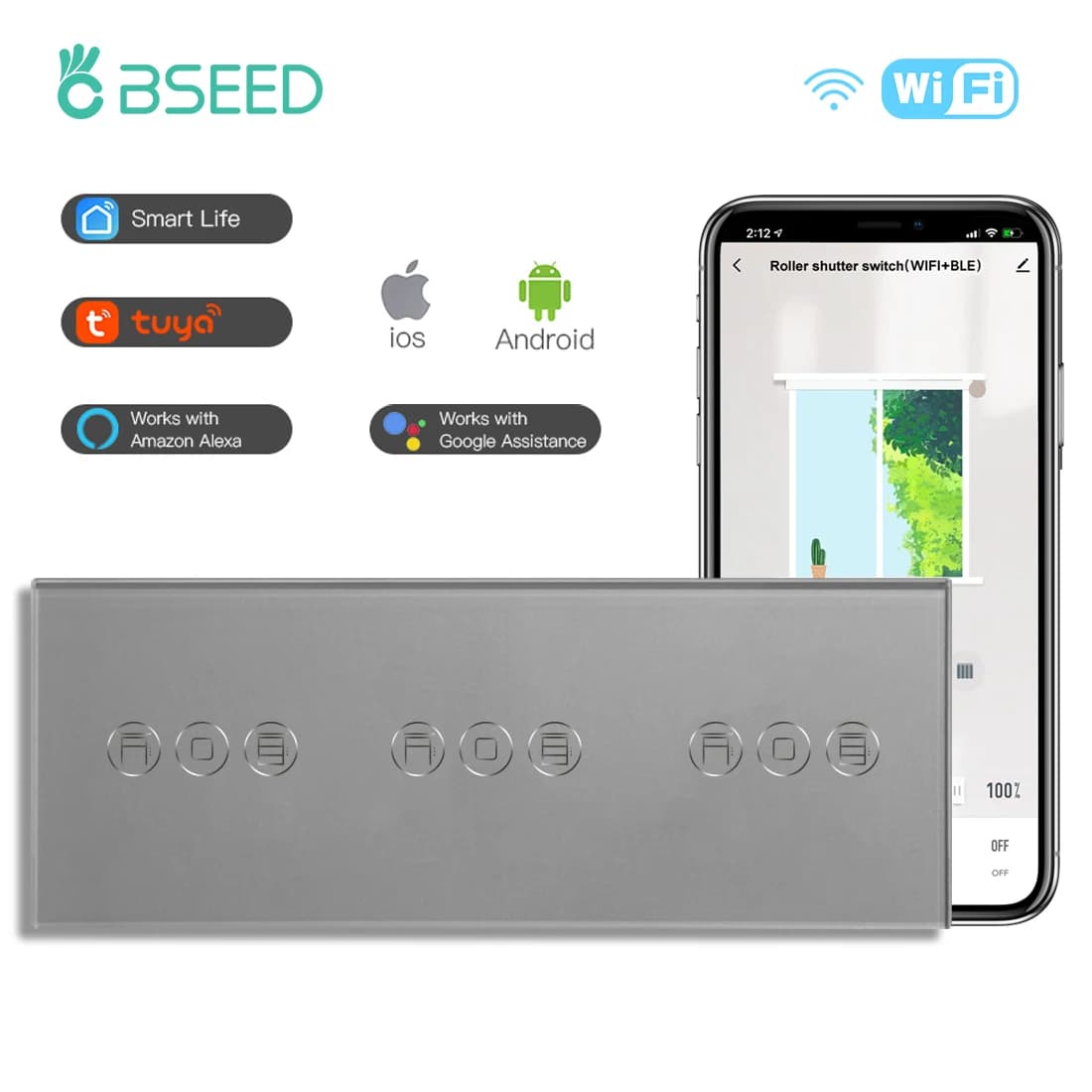 BSEED Wifi interrupteur de volet roulant Triple interrupteur aveugle intelligent interrupteurs tacti