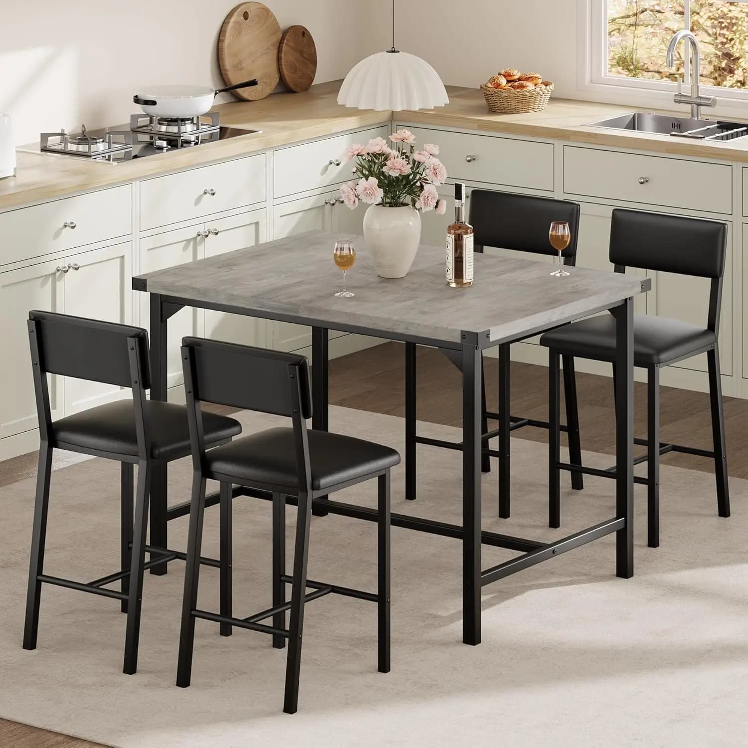 Ensemble de table à manger 5 pièces, ensemble de table de bar avec 4 chaises rembourrées pour pub, s