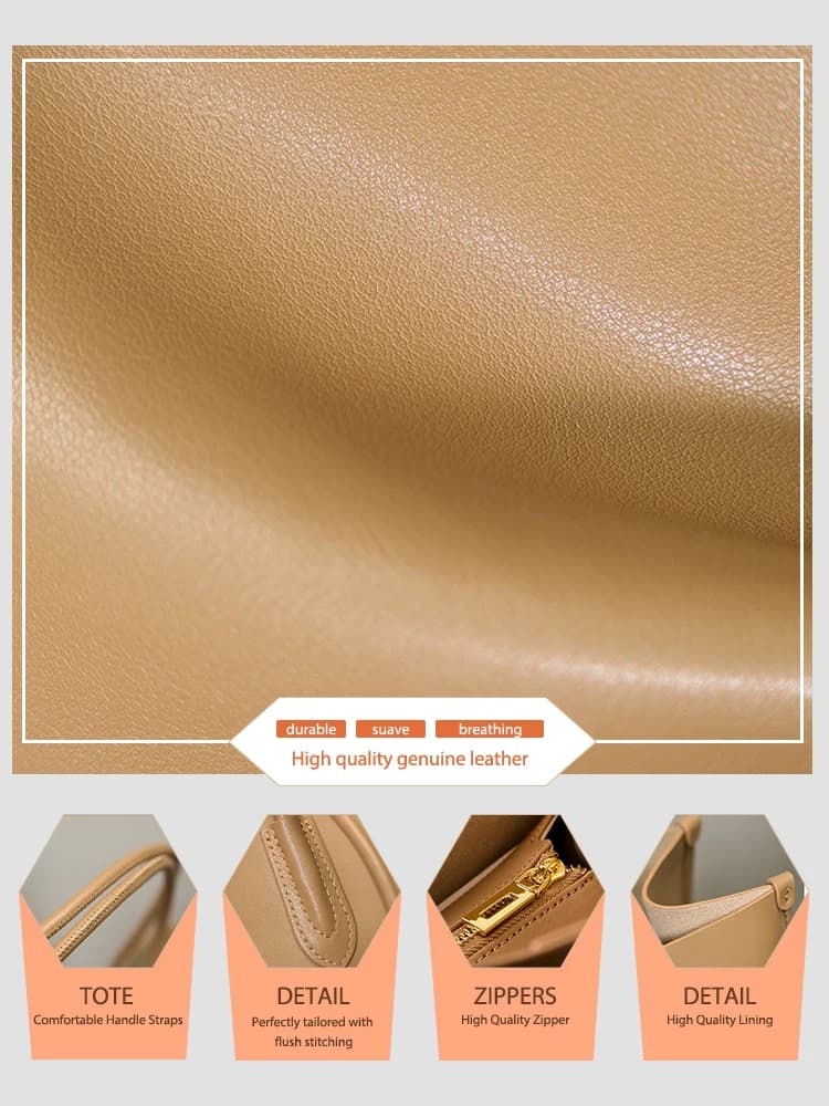 Nouveau Sac à Main Femme Kaki en Cuir Véritable, Sac à Bandoulière Grande Capacité, Sac Cabas pour D