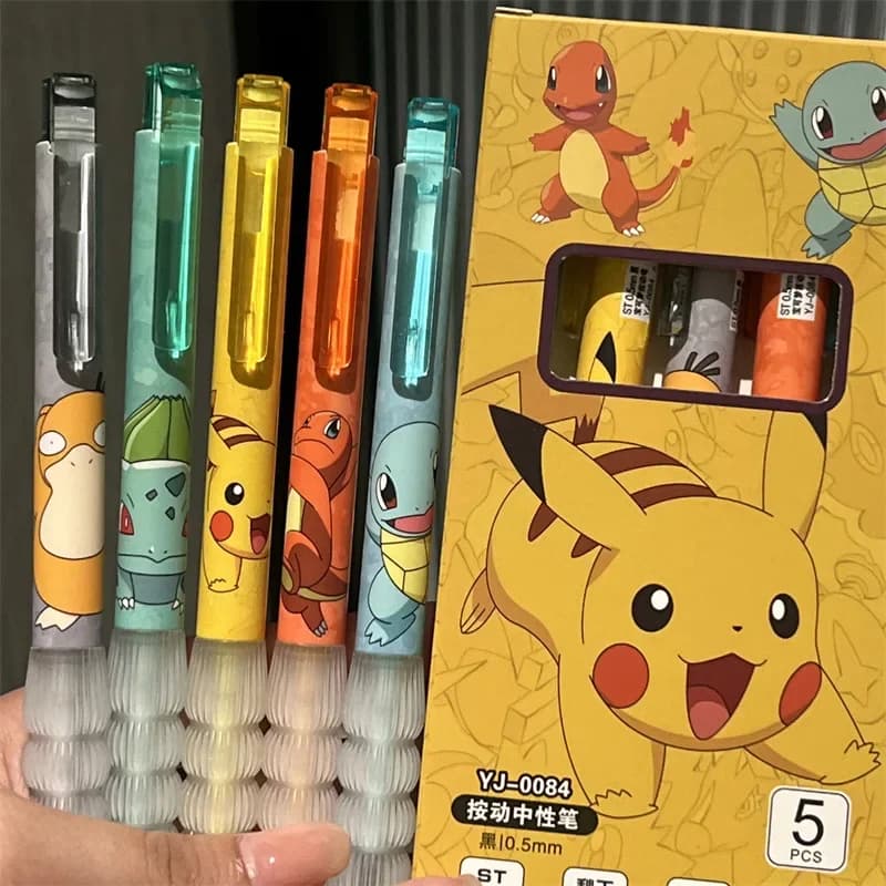 Ensemble de stylos Gel Pikachu, 5 pièces, stylo à bille Pokemon, stylo d'écriture imprimé de dessin 