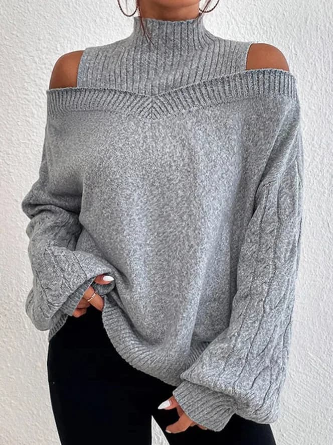 Cardigan en tricot ample à manches longues et col haut, épaules dénudées, pull européen et américain