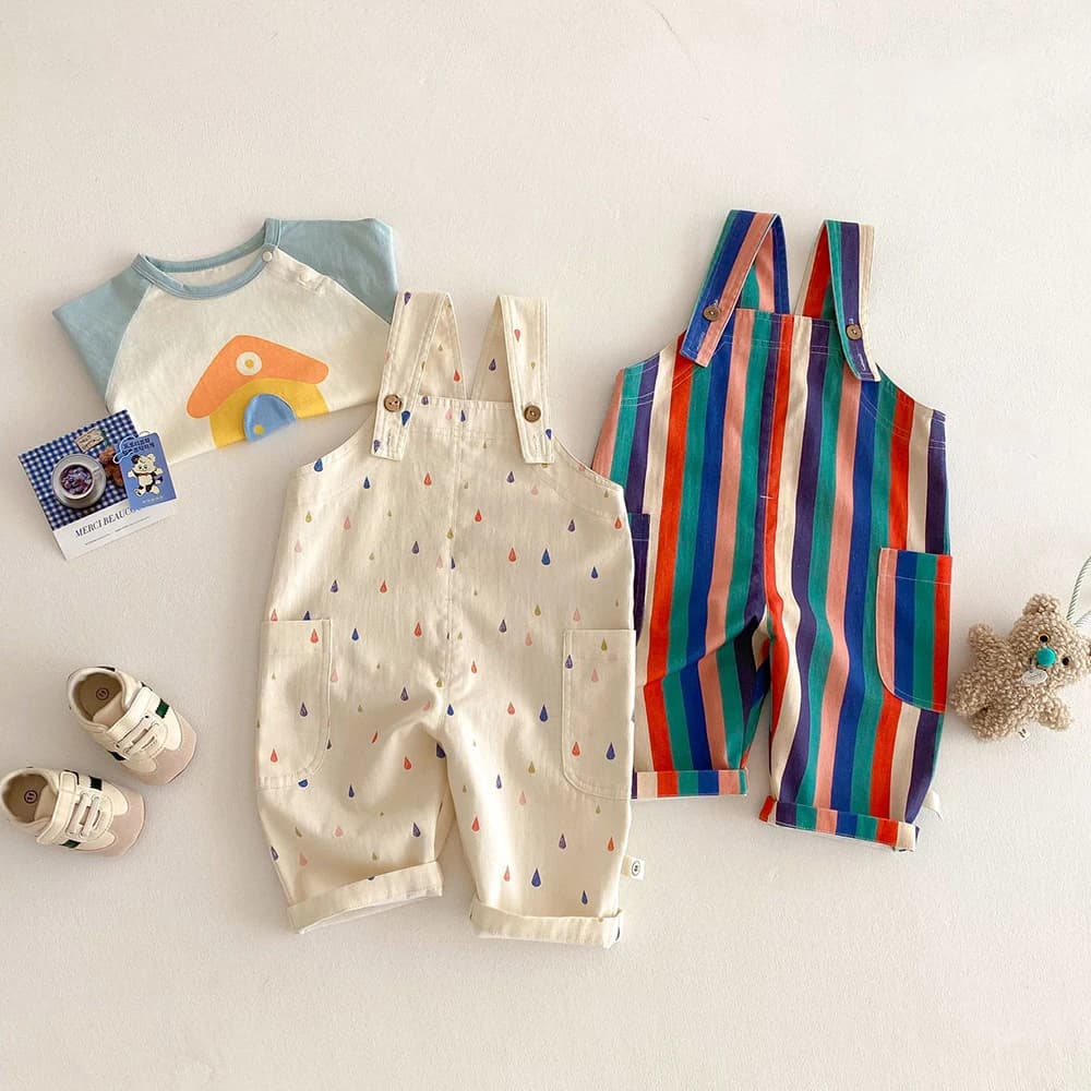 Vêtements de printemps unisexes pour enfants, salopette à la mode, combinaisons à pois rayés, costum