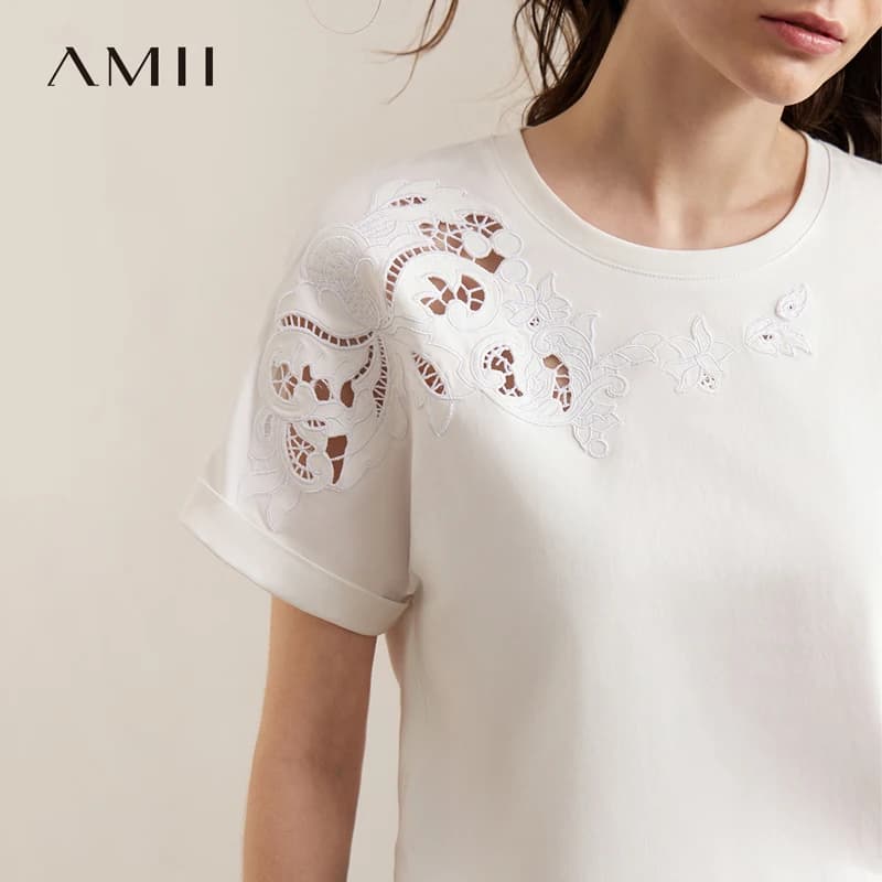 T-shirt Amii 2026 Nouvelle Collection Été Décontracté Ample Épaules Tombantes Manches Courtes Haut F