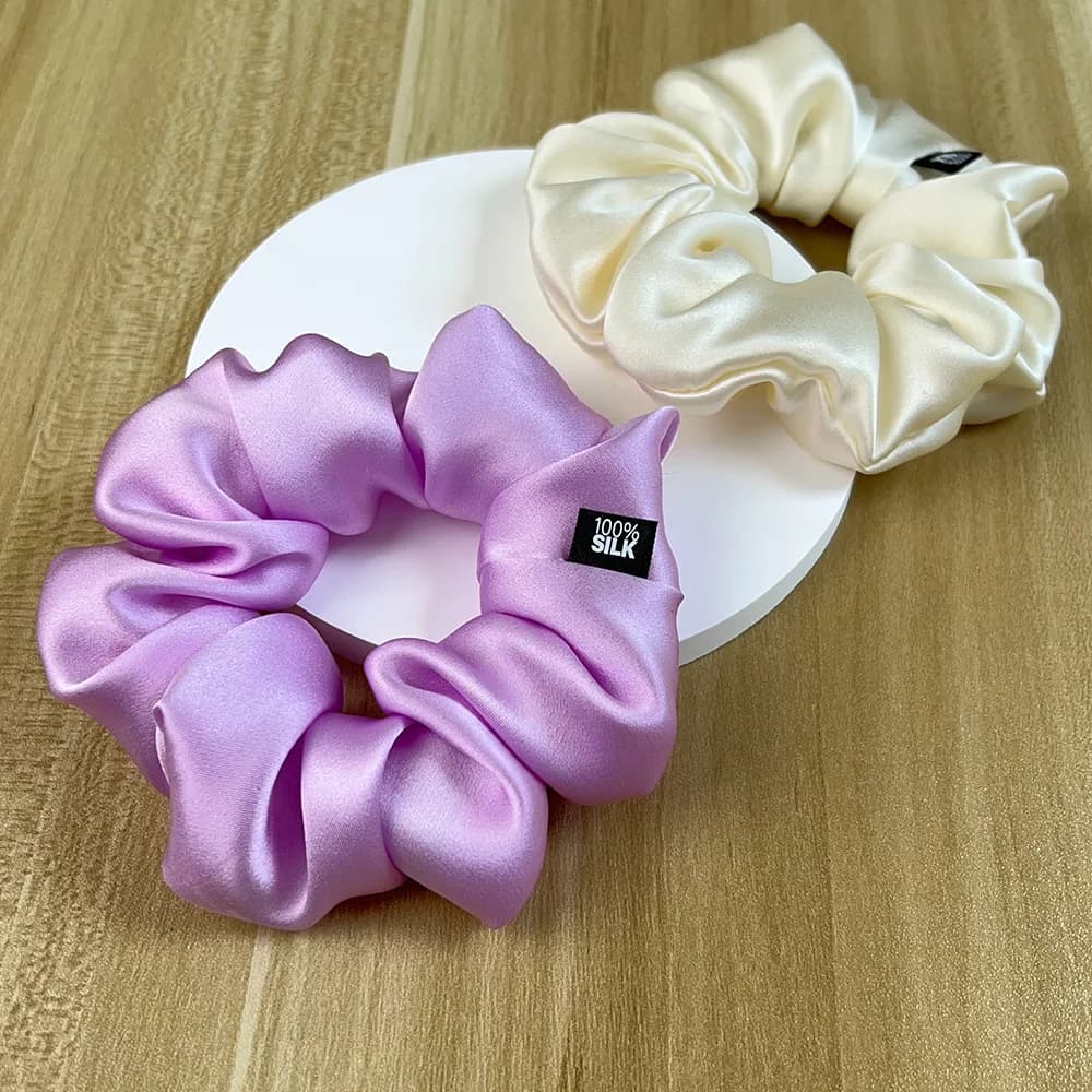 Chouchous en soie de mûrier 100%, bande de caoutchouc élastique, attaches pour cheveux, grandes cord