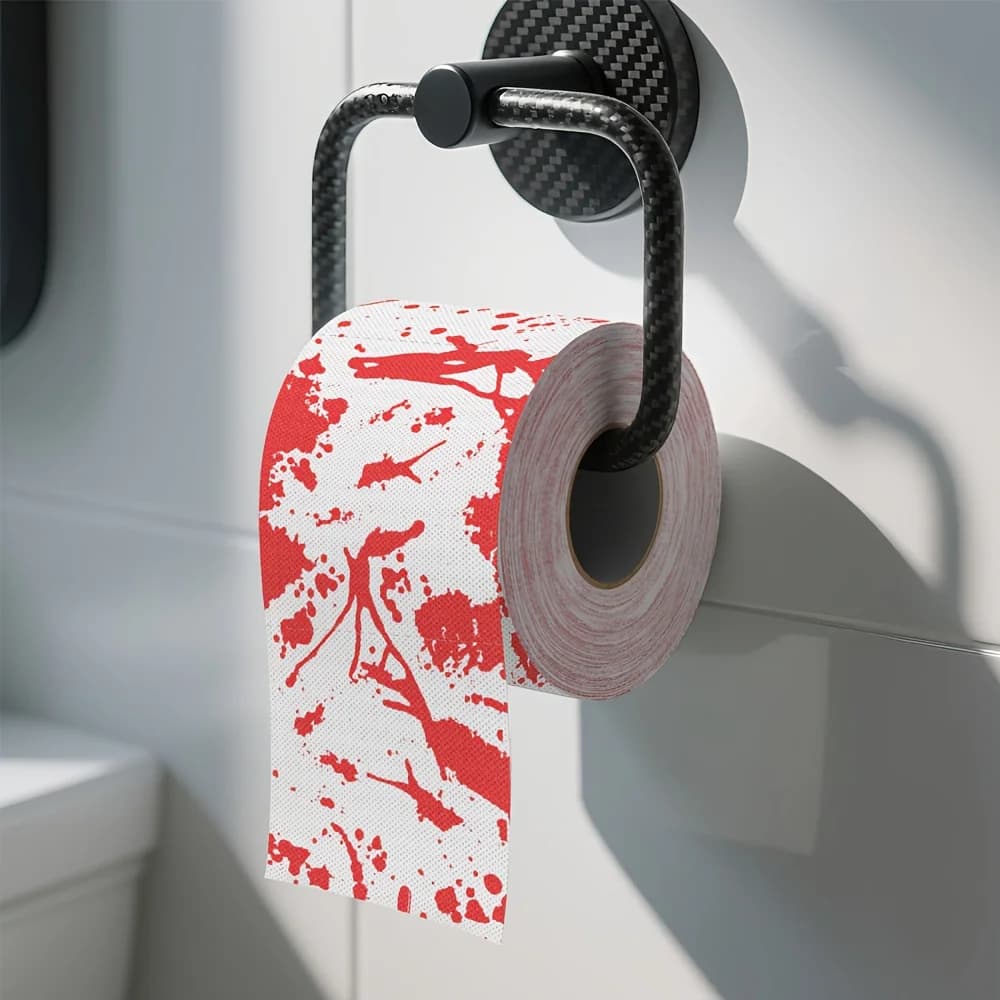 Papier toilette créatif pour Halloween, sur le thème du sang, crée une ambiance effrayante dans la s