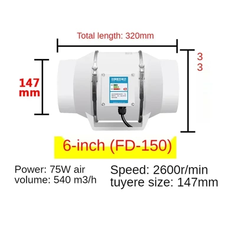 4/5/6 pouces ventilateur d'échappement maison silencieux tuyau en ligne conduit ventilateur salle de