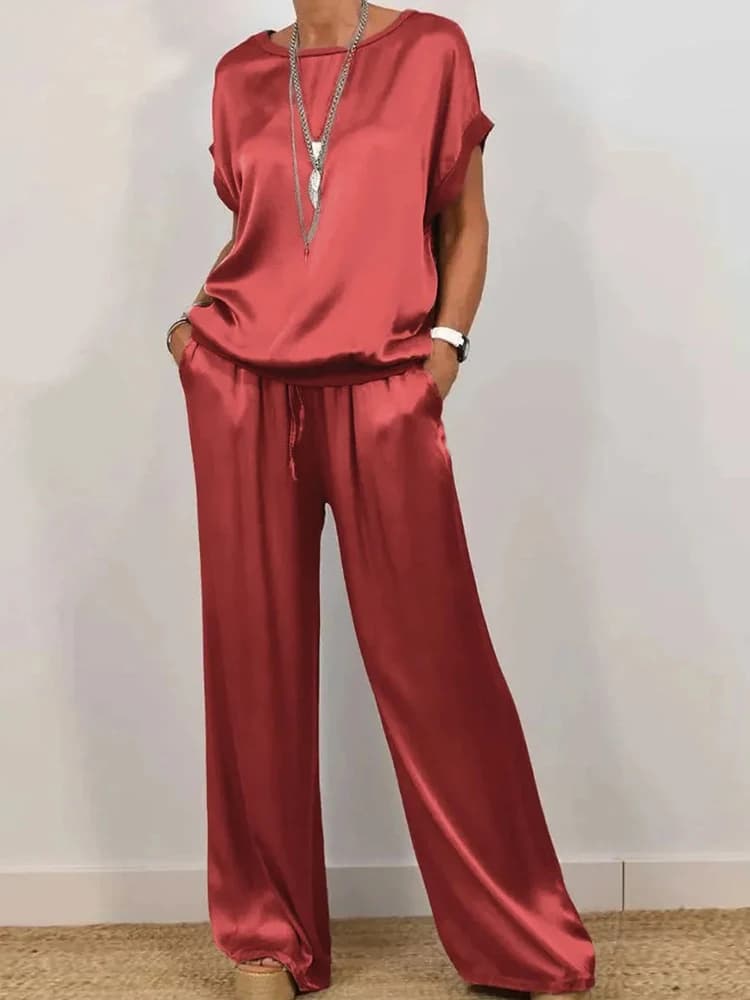 Ensemble deux pièces assorti pour femmes, décontracté, col en V, couleur unie, manches longues, jamb