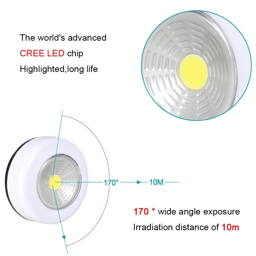 COB LED sous-meuble lumière avec autocollant adhésif sans fil veilleuse maison applique AAA alimenté