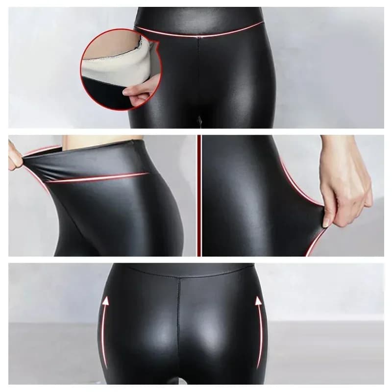 Leggings en cuir PU pour femmes, pantalons chauds d'hiver, collants thermiques taille haute, pantalo