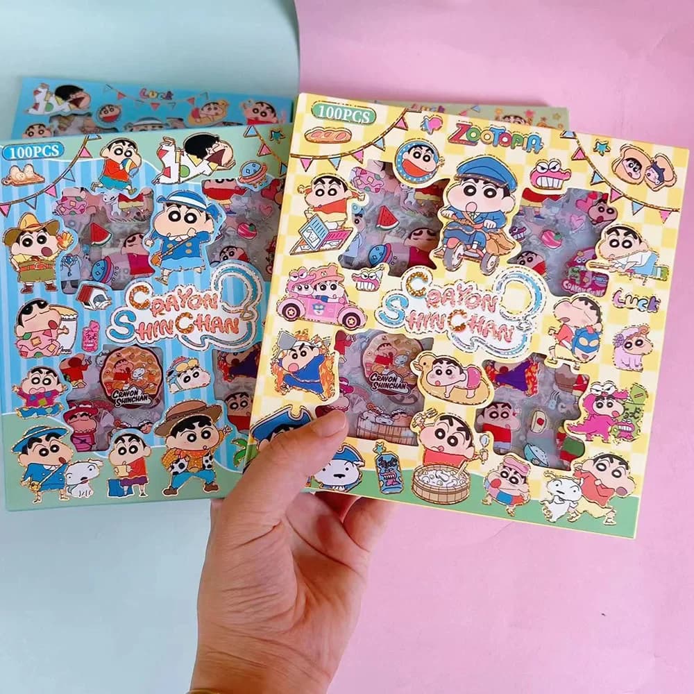 100 pièces Crayon shin-chan Anime jouets autocollants Transparent Applique ordinateur Skateboard bri