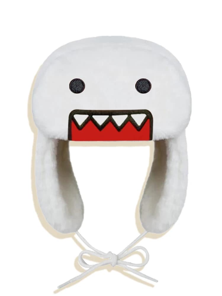 Chapeau Lei Feng en coton double couche avec broderie de dessin animé, en polaire corail, coupe-vent
