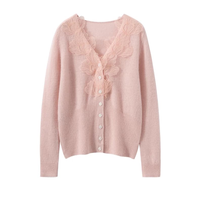 Cardigans de luxe en cachemire pour femmes, col en v, hauts en tricot, décontracté, motif feuilles, 