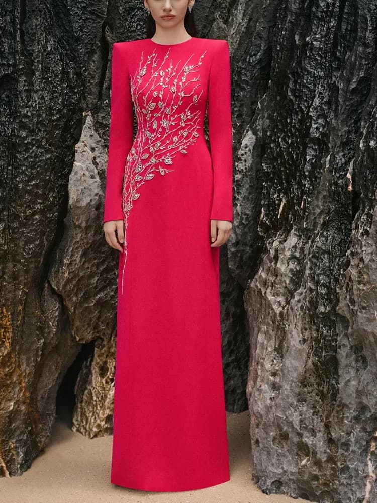 HIGH STREET Nouvelle Collection 2026 Robe Longue de Soirée Formelle pour Femme, Manches Longues, Orn