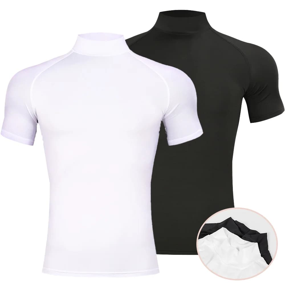 T-shirt moulant de sport de musculation pour hommes, col roulé à Compression, manches courtes, gymna
