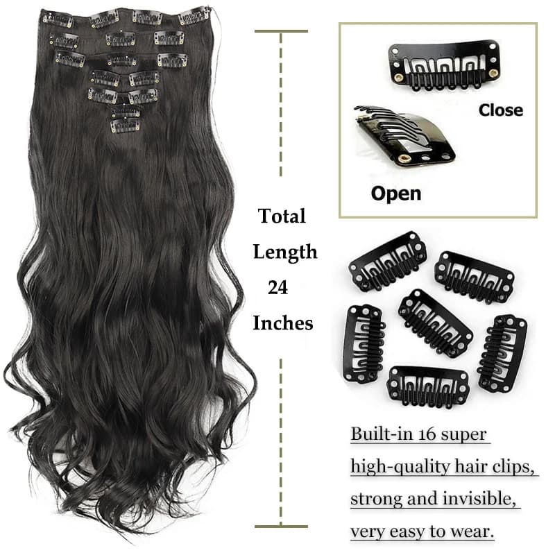 Extension synthétique 24 pouces, 16 Clips, cheveux blonds naturels longs ondulés, postiche en Fiber 
