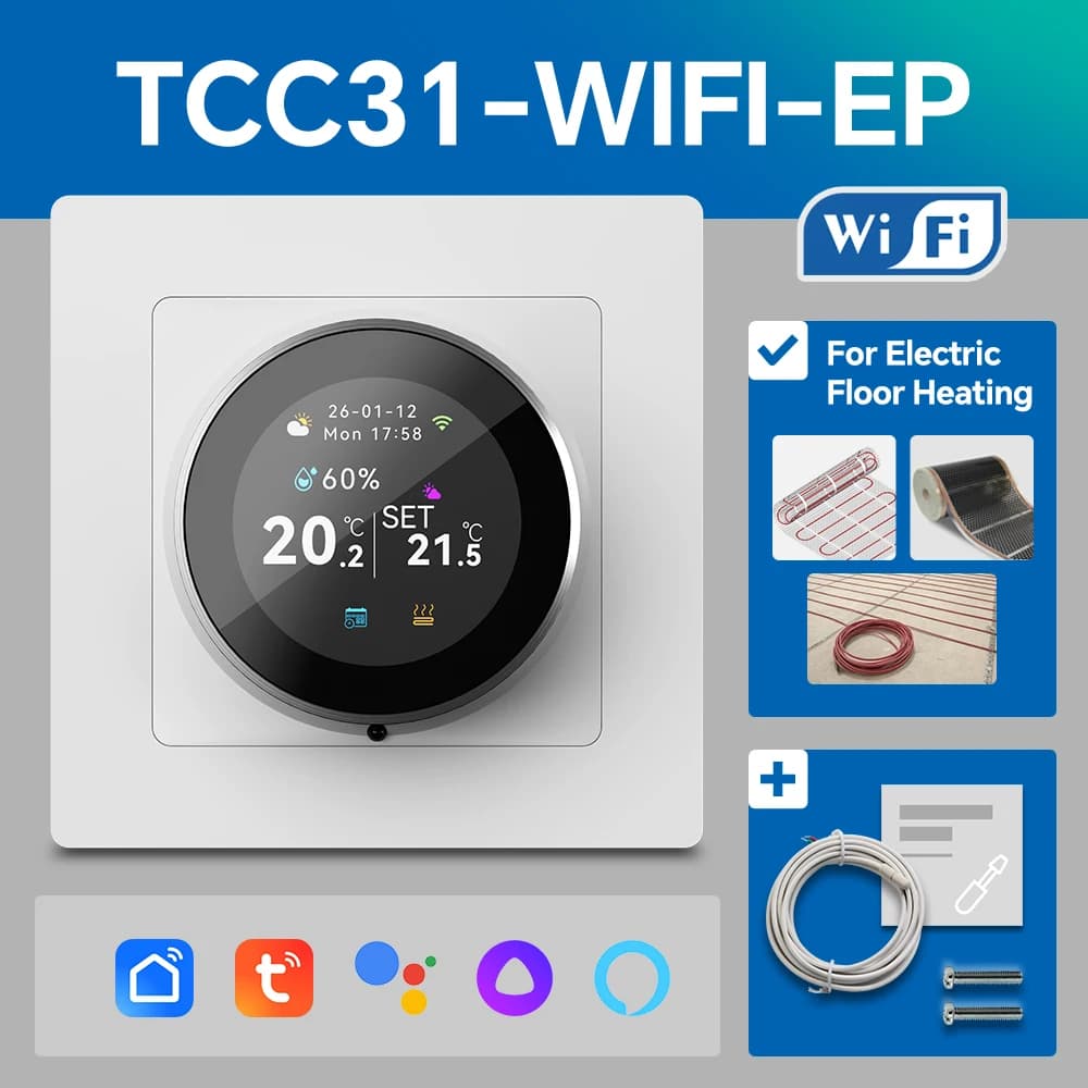 Thermostat intelligent Beok Tuya pour chauffage au sol, chaudière électrique/eau/gaz, contrôleur de 
