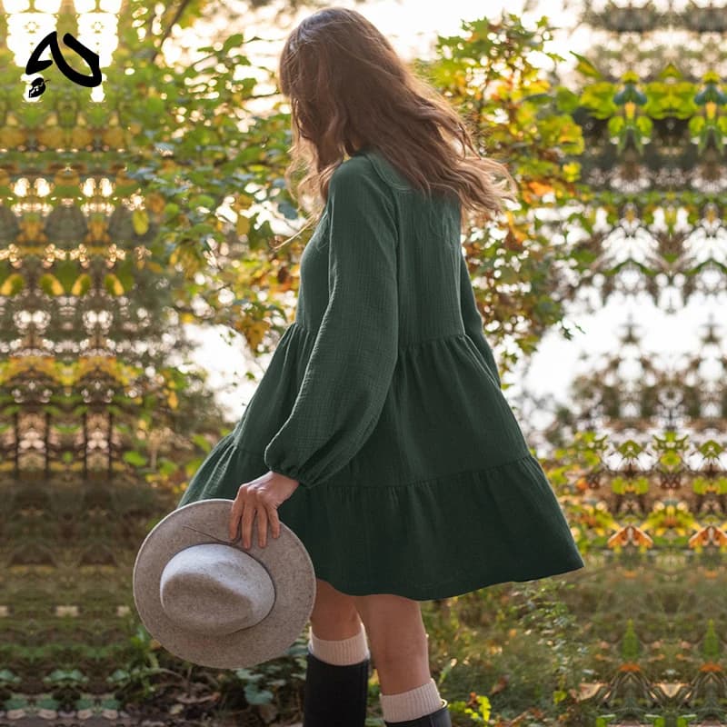 Original Robe en mousseline 100% coton, style rétro, ample, à lacets, à volants, manches longues, ve