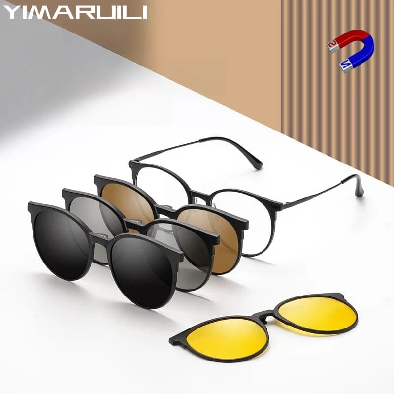 YIMARUILI 1 + 4 lunettes à clipser magnétiques rondes rétro pour hommes et femmes TR90 monture de lu