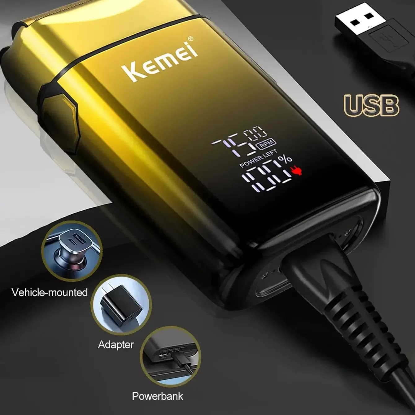 Kemei TX10 rasoir électrique cheveux Rechargeable visage et barbe feuille rasoir pour hommes tête ch