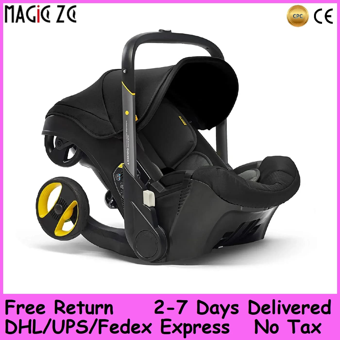 Poussette et siège auto 4-en-1 légère, pliage compact 60x45cm 360 °   Roues avant pivotantes, frein 