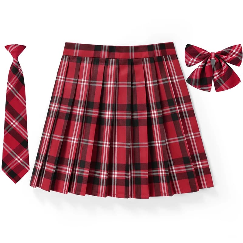 Jupe plissée à carreaux pour femmes, avec cravate, nœud papillon, XS- 5XL, Harajuku Preppy, Mini uni