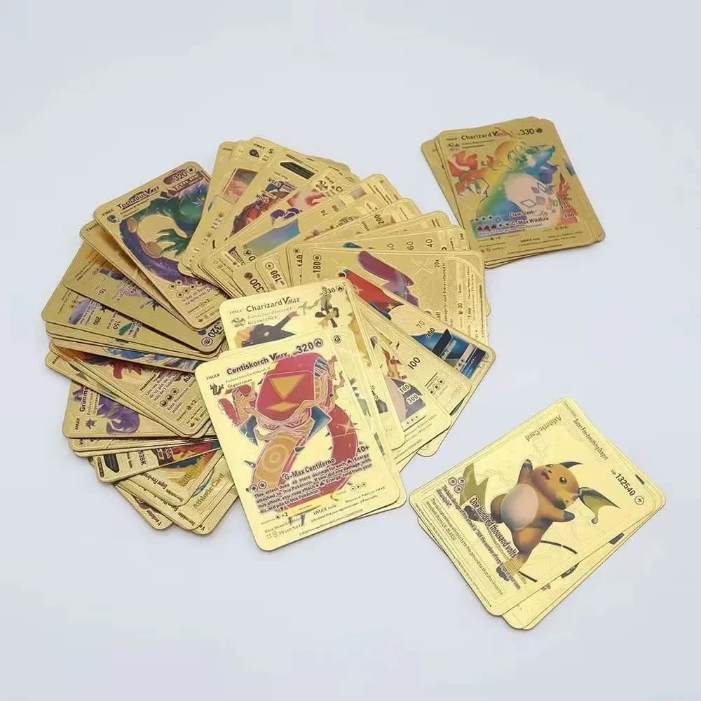 55-110 cartes Pokémon en feuille d'or, lettres dorées, anglais, espagnol, français, allemand, italie