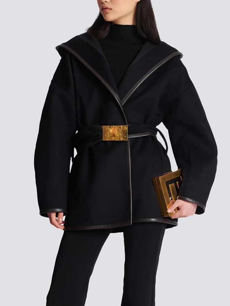 HIGH STREET Nouveauté 2026 Manteau de créateur pour femme en mélange de laine à manches chauve-souri
