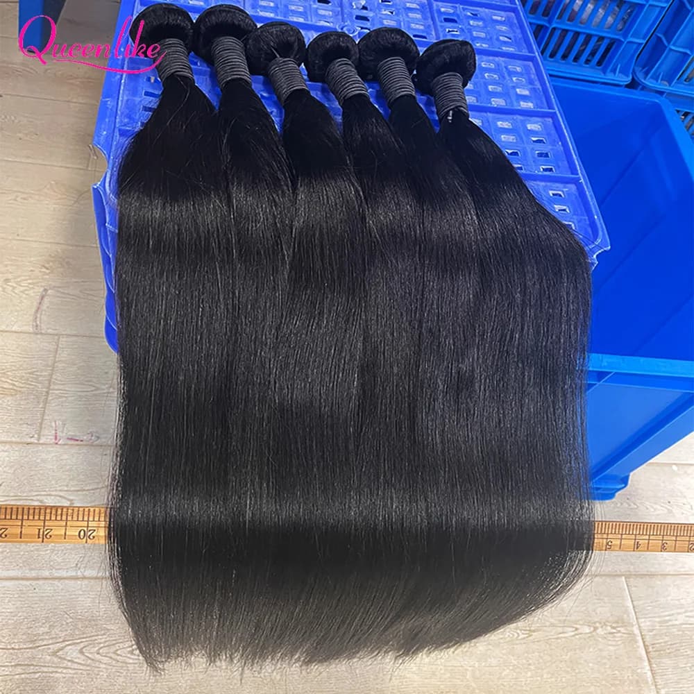 Extensions de cheveux humains lisses Queenlike 12A avec closure 4x4 5x5 6x6 13x4 en dentelle, 3 mèch