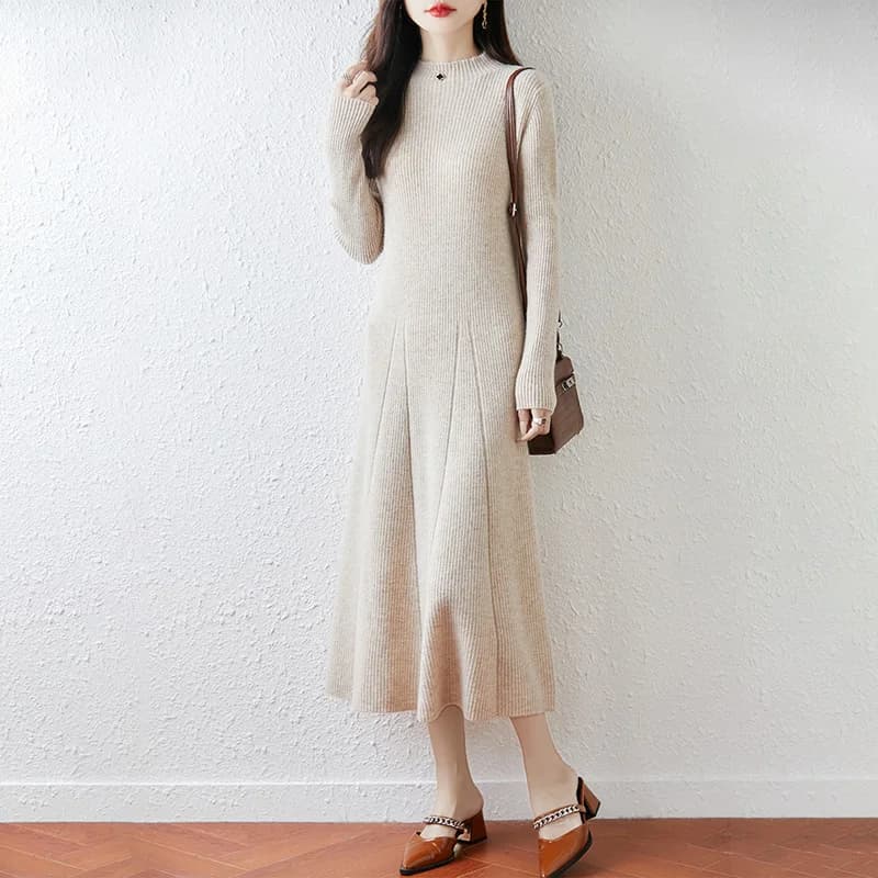 Nouvelle robe à col rond pour femmes avec pull 100% laine mérinos automne et hiver pull Long tricoté