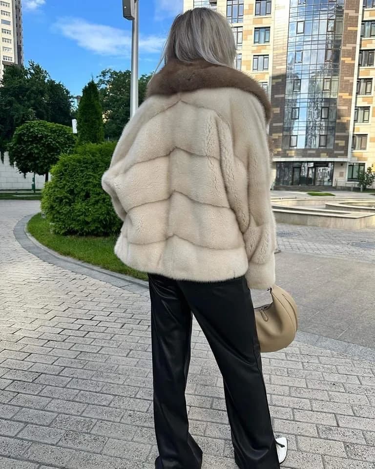 Veste en fourrure de vison pour dames, manteau en fourrure de vison véritable, revers en fourrure de