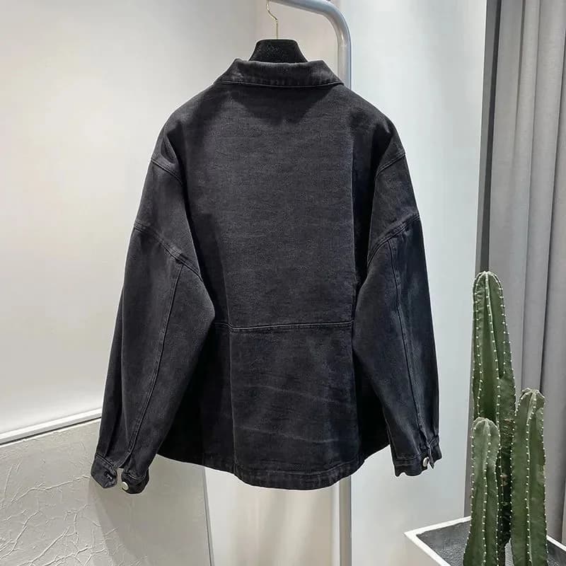 Manteau en denim surdimensionné XXL-6XL adt pour femmes, pardessus en jean vintage noir-gris, automn