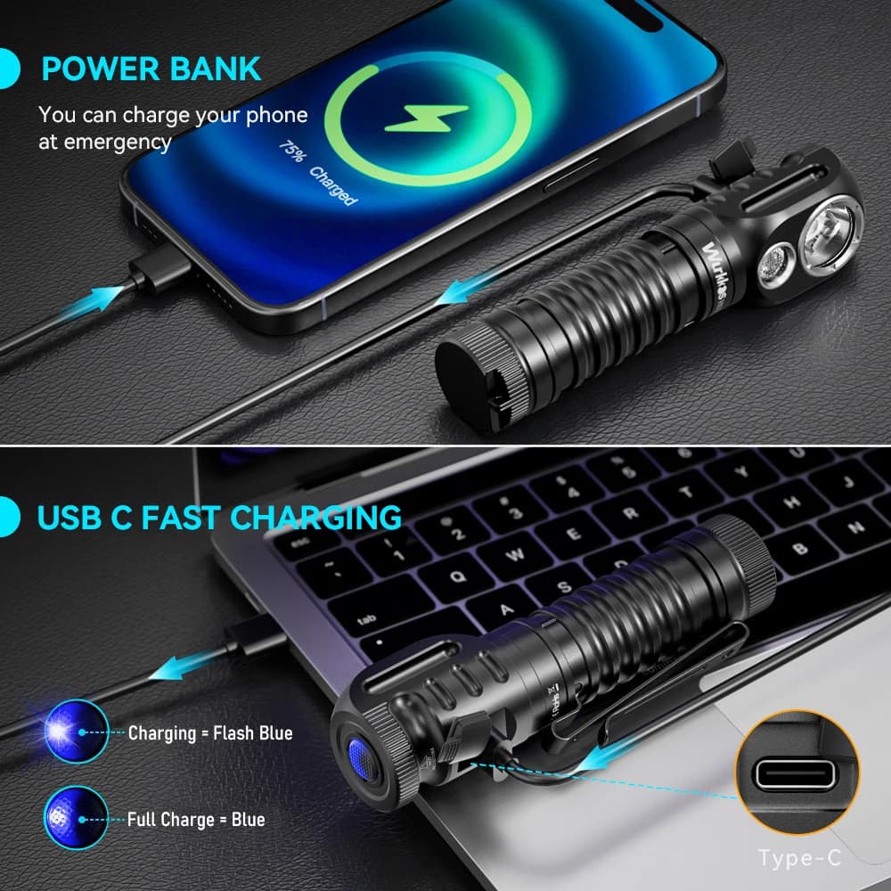 Lampe frontale Wurkkos HD20 21700, lampe de pêche, 2000 Lm, double LED, recharge USB, capuchon magné