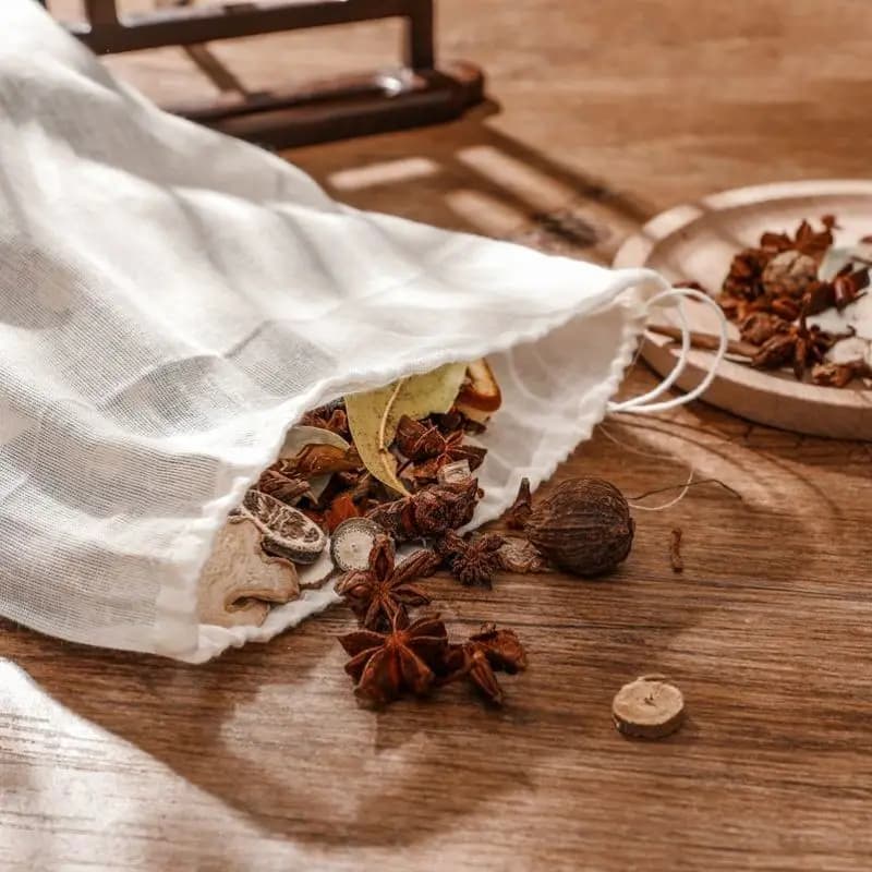 Sac en tissu 100% coton, 5 pièces, passoire à épices, filtre à mailles, boule à base de plantes, out