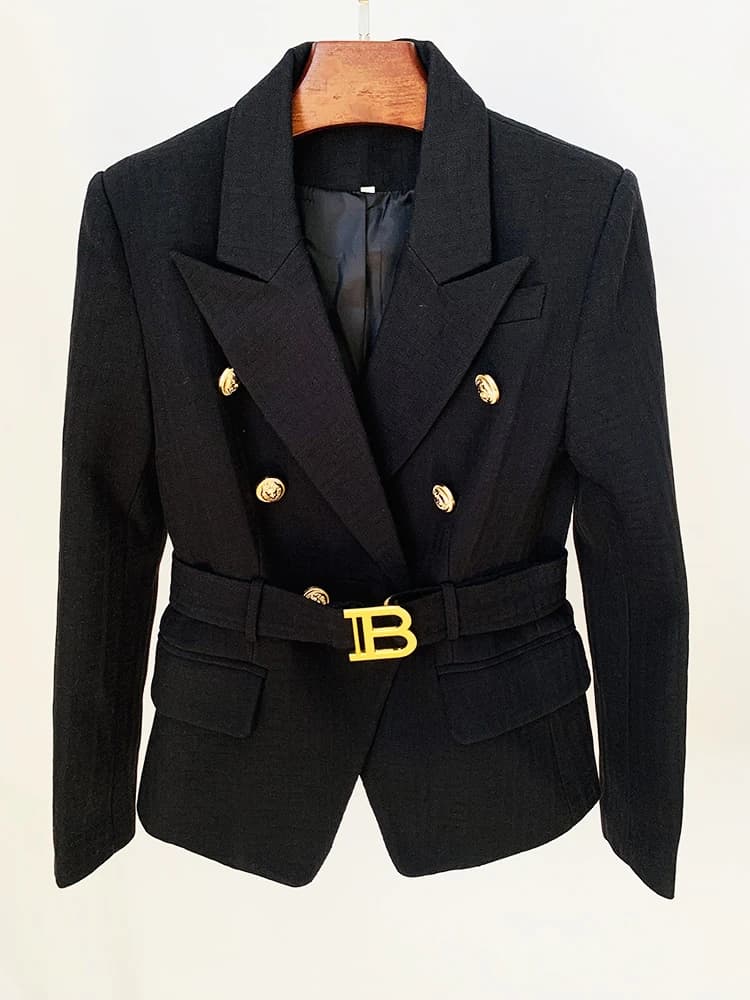 HIGH STREET Nouveauté 2026 Blazer de créateur pour femme, croisé, à boutons lion, jacquard monogramm