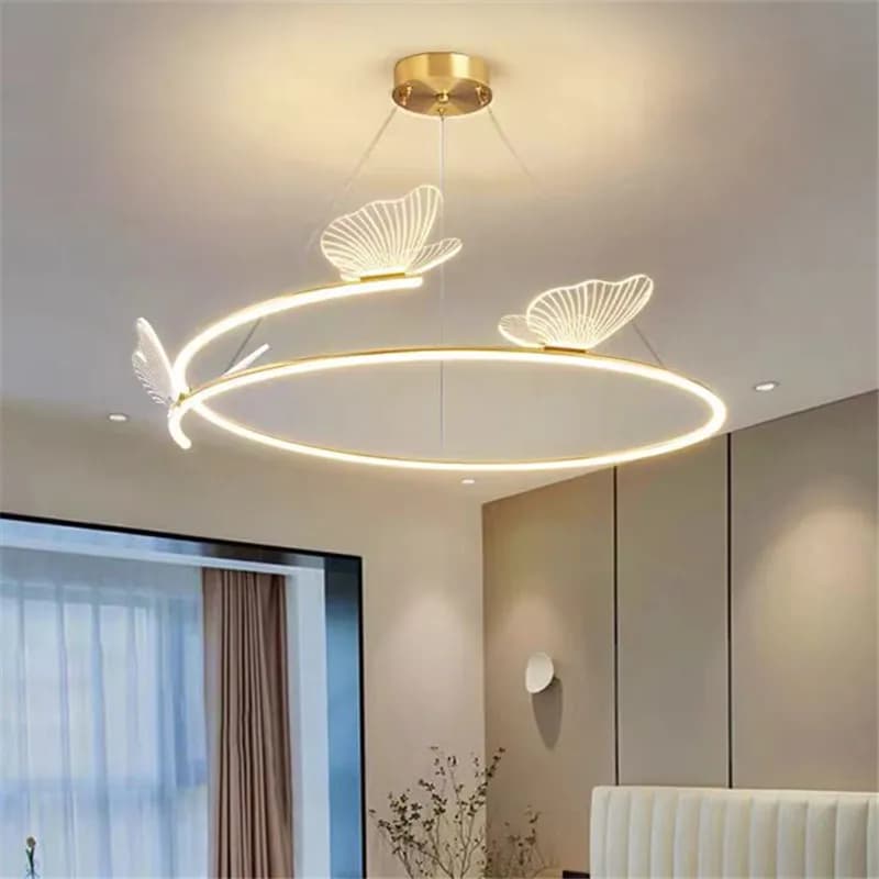 Plafonnier LED en Forme d'Anneau en Métal, Design Nordique Créatif, Art localité, Lampe Papillon en 