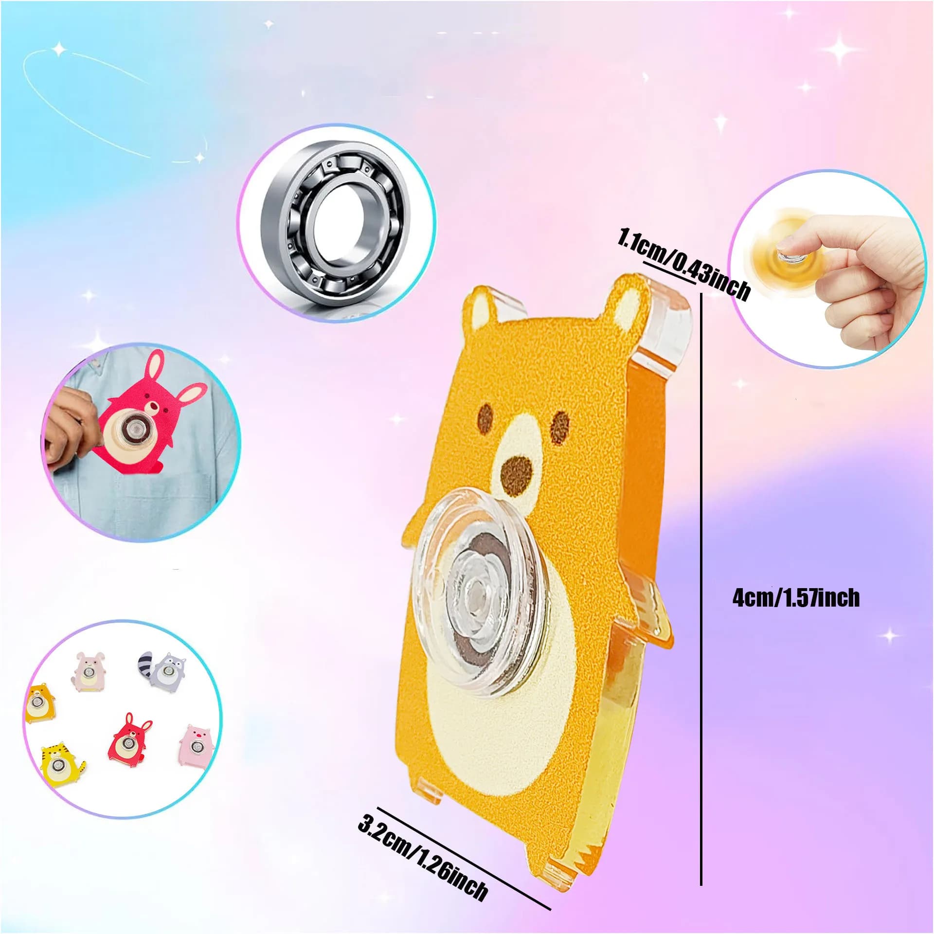Jouet gyroscopique créatif en acrylique, 6 pièces, Animal chat chien renard Fidget Spinners, jouets 