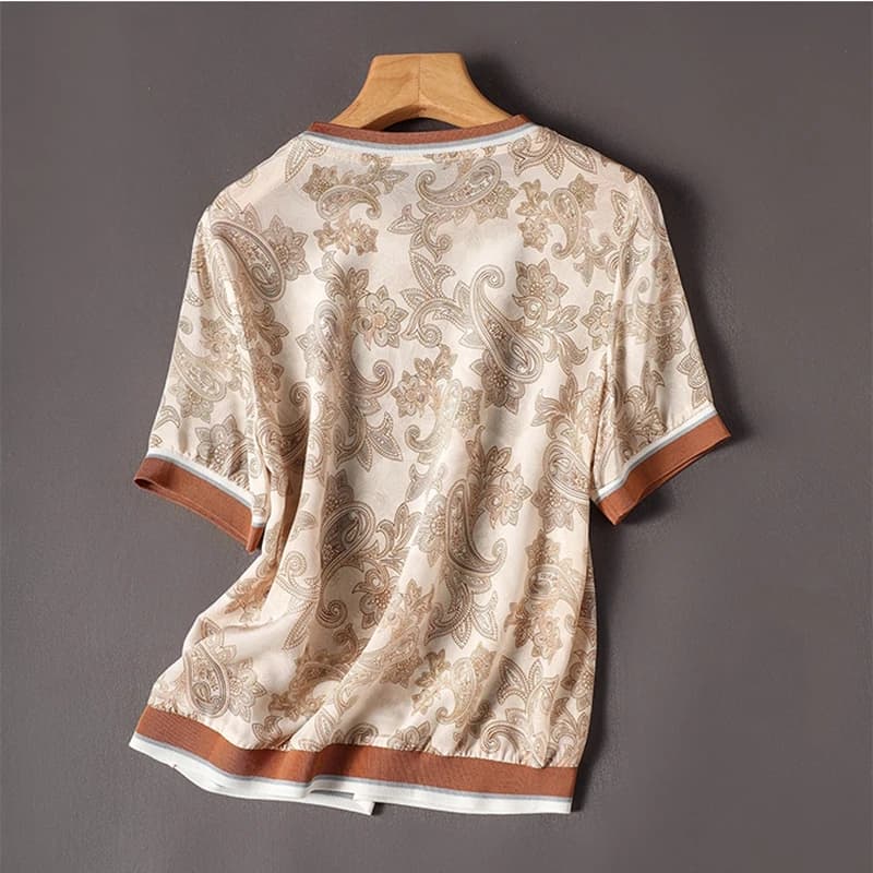T-shirt à Manches Courtes en Mousseline de Soie pour Femme, Vêtement Élégant et Décontracté, de Haut