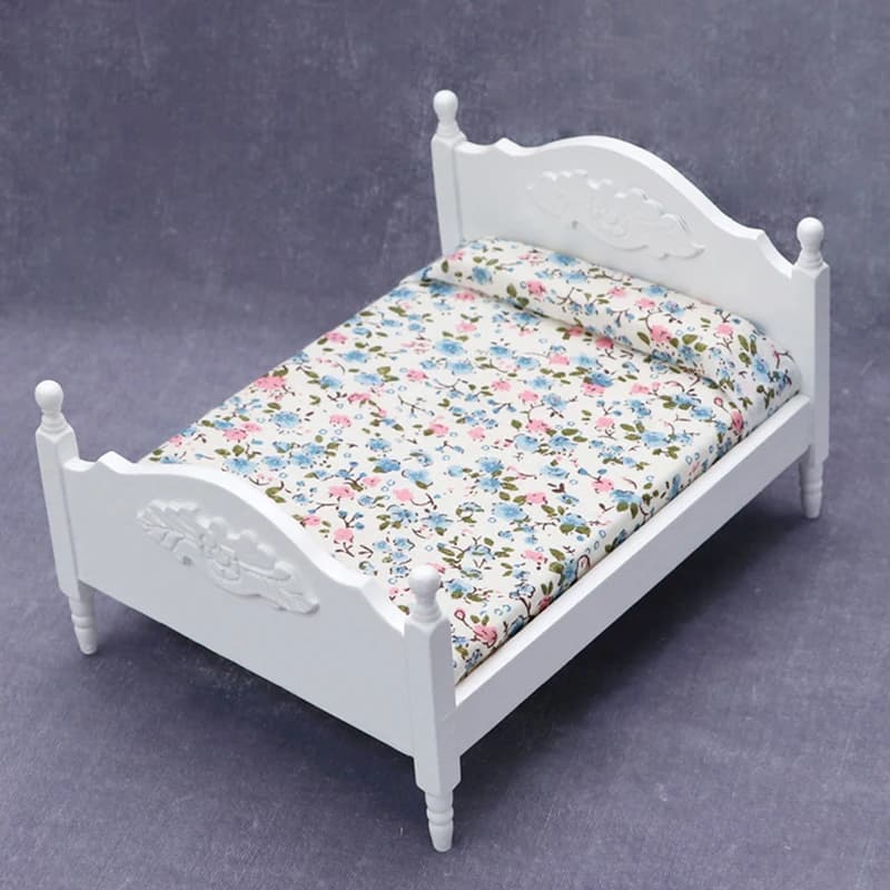 Maison de poupée Miniature européenne 1:12, modèle de lit Double, accessoire de meubles pour maison 