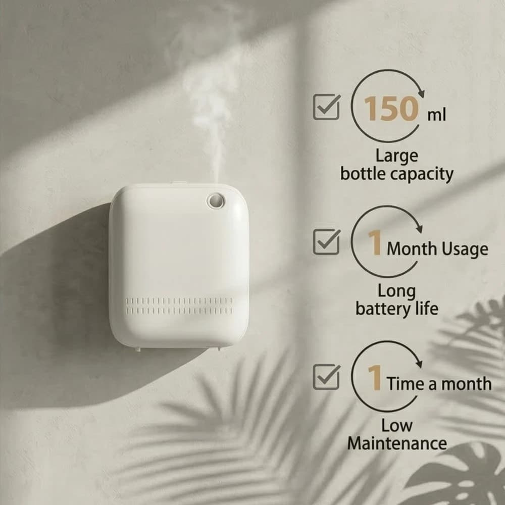 Diffuseur d'huiles essentielles intelligent sans eau Bluetooth 150 ml, machine à parfum murale pour 