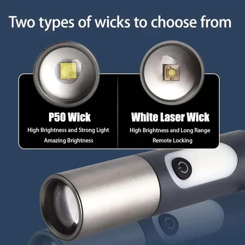 Lampe de poche LED à zoom puissant P50/laser blanc, torche rechargeable par USB, lanterne portable d