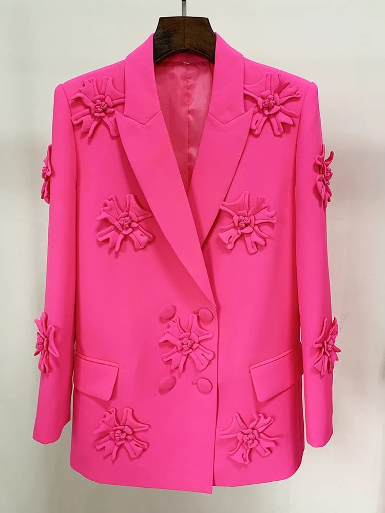 HIGH STREET Nouveauté 2026 Blazer long pour femme de créateur, à double boutonnage, avec appliques f