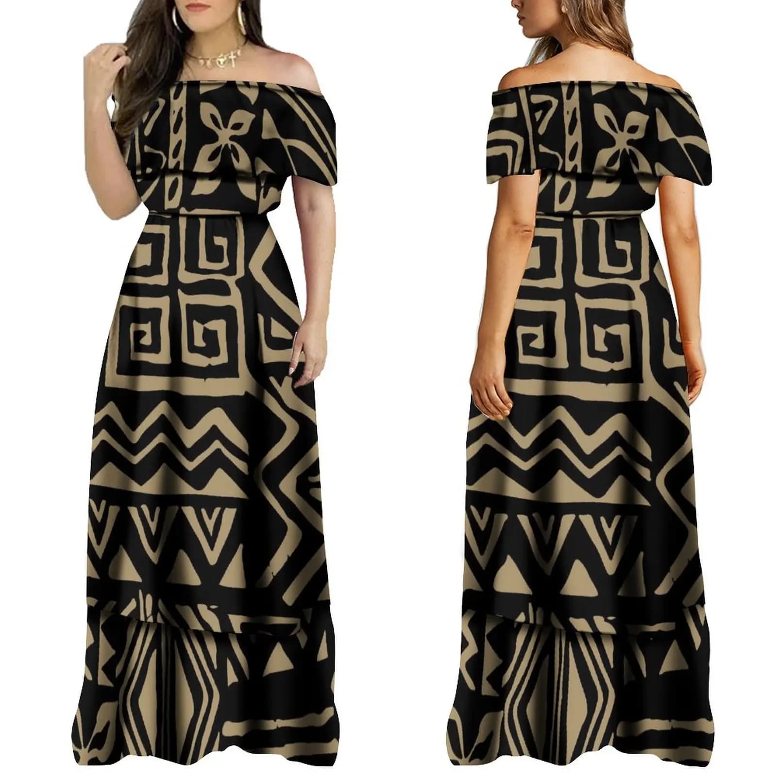 Robe d'été à motifs vintage pour femmes, longue, personnalisée, art du Pacifique, île
