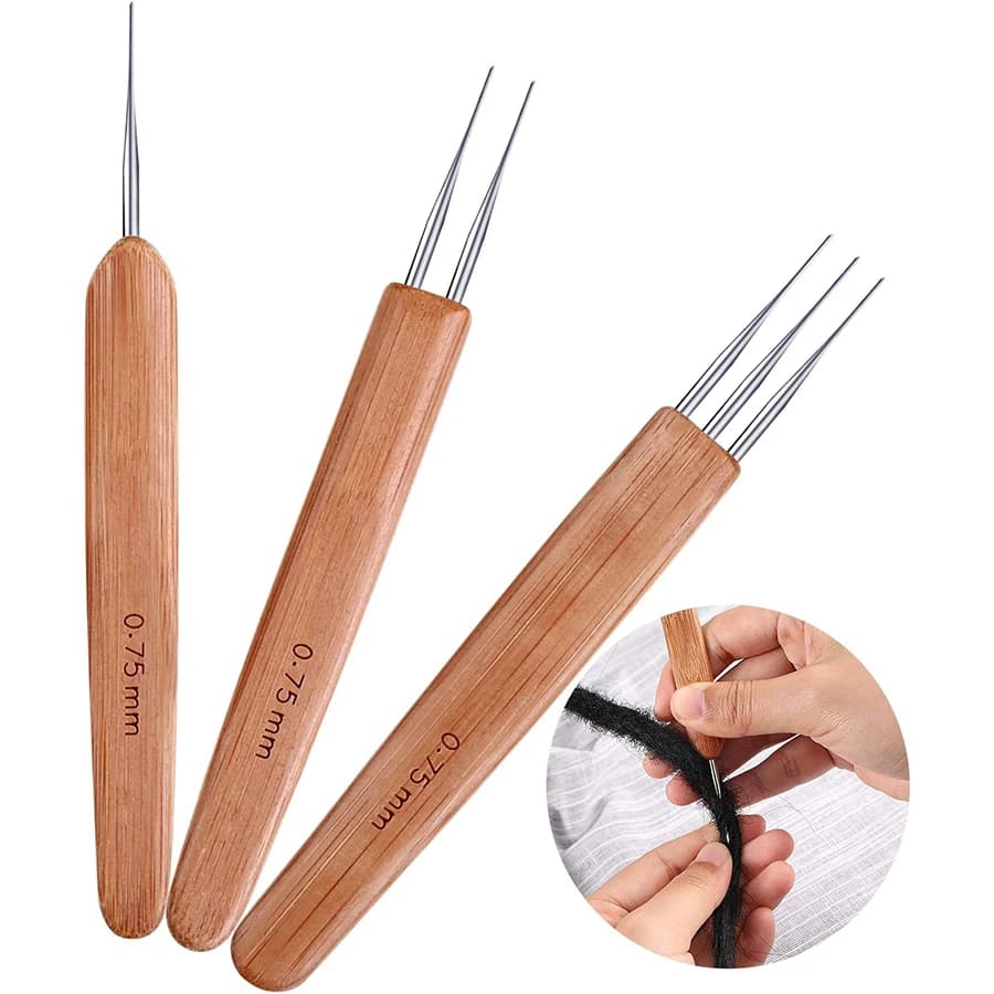 3/6 pièces 0.5mm/0.75mm Dreadlock Crochet bois Crochet aiguilles cheveux Dreadlocks outil pour tress