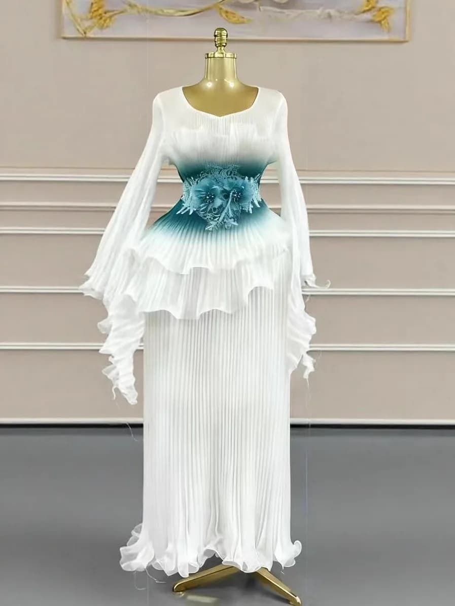 Miyake plissé Organza nouveau changement progressif soleil plissé épissage irrégulier grande taille 