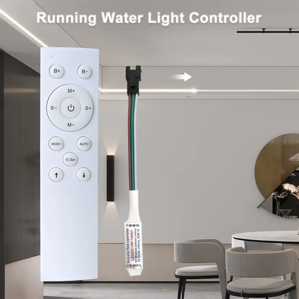 Contrôleur LED d'eau courante avec télécommande RF 12 touches pour bande lumineuse de Pixel de cours