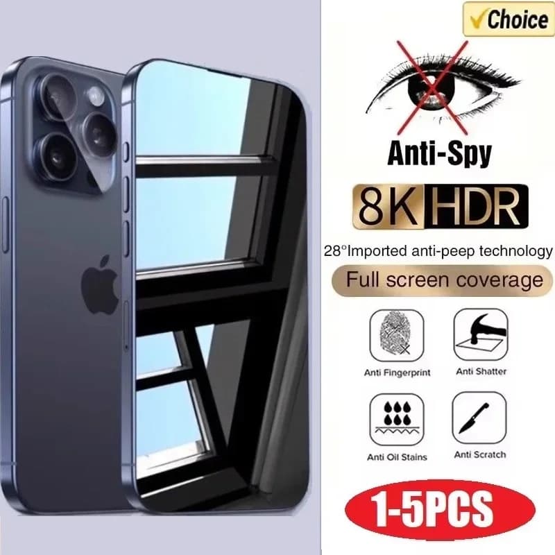 1-5 pièces verre Anti-espion pour iPhone 15 14 13 12 11 16 17 Pro Max Mini X XS XR 7 8 6 Plus protec
