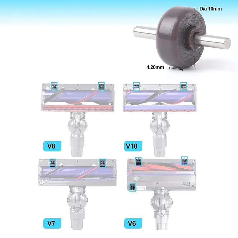 Rouleaux et roues d'essieux élargis uniquement pour tête d'entraînement Direct Dyson V6 V7 V8 V10 V1