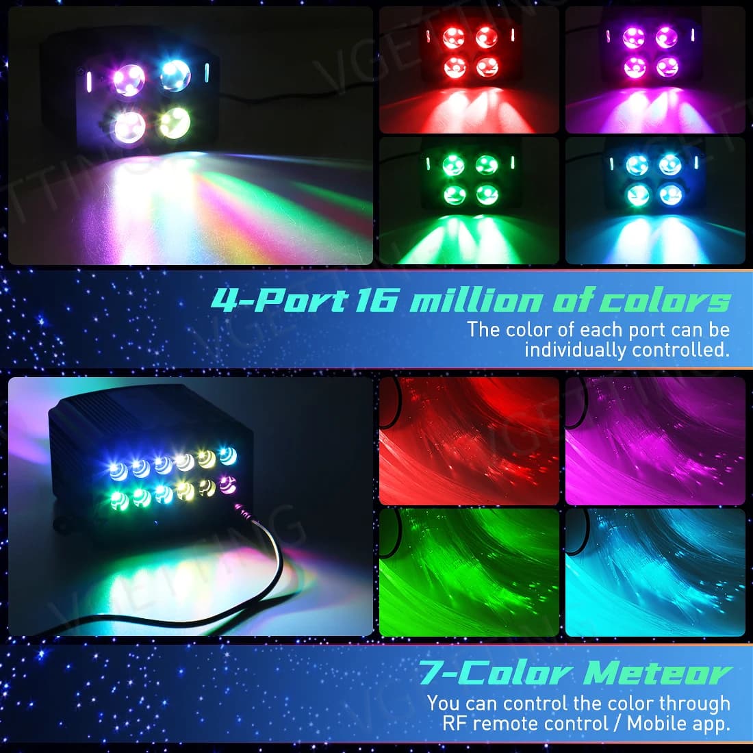 4 ports 32W scintillant RGBW météore Starlight garniture étoile plafonnier 860 pièces fibre optique 